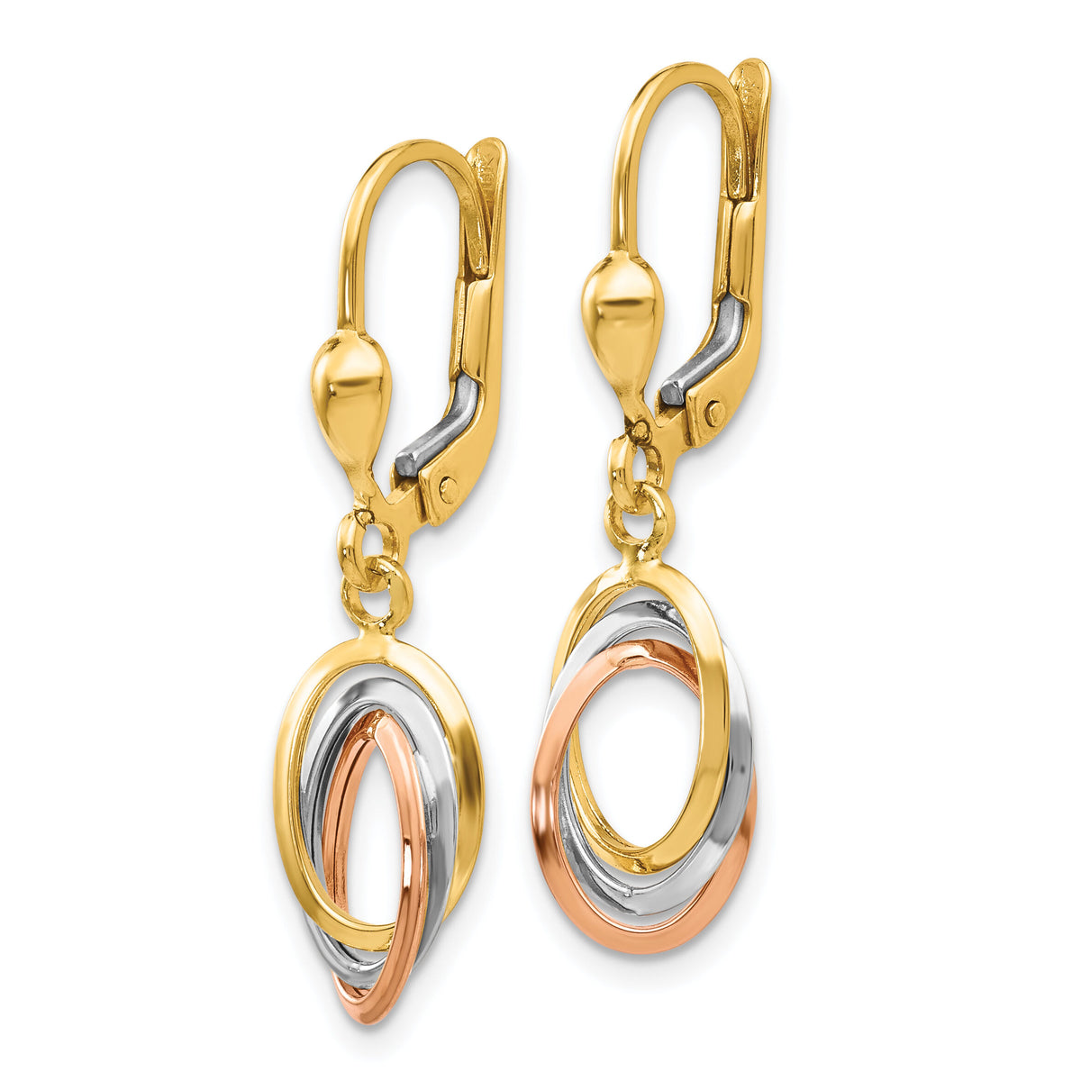 14K Tri-Color Polished Dangle Leverback Earrings-TH860