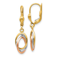 14K Tri-Color Polished Dangle Leverback Earrings-TH860