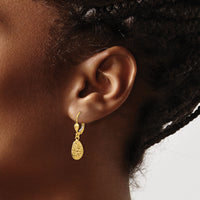 14K Gold Polished Diamond-cut Satin Puff Dangle Leverback Earrings-TH870