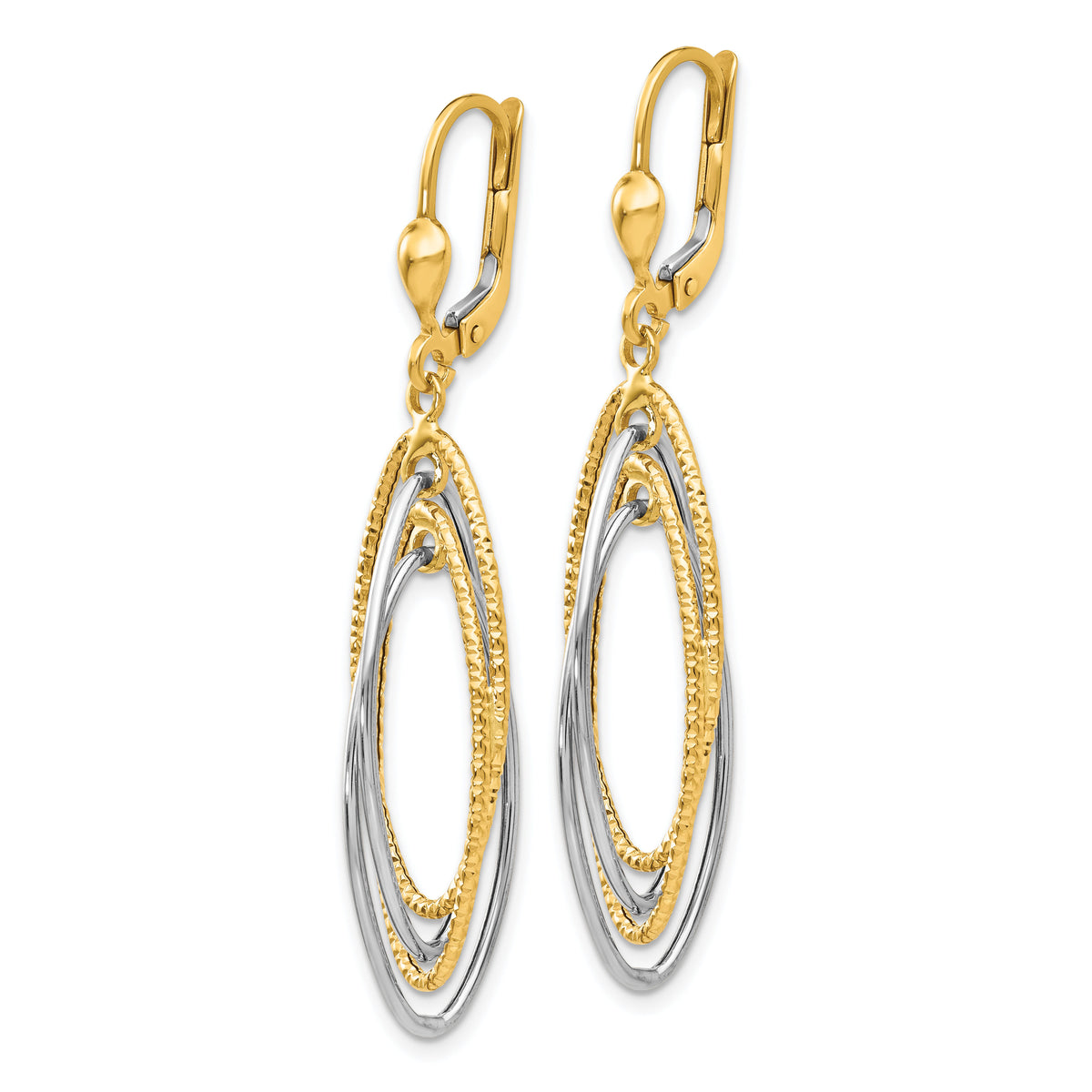 14K Two-Tone Textured and Polished Dangle Leverback Earrings-TH872