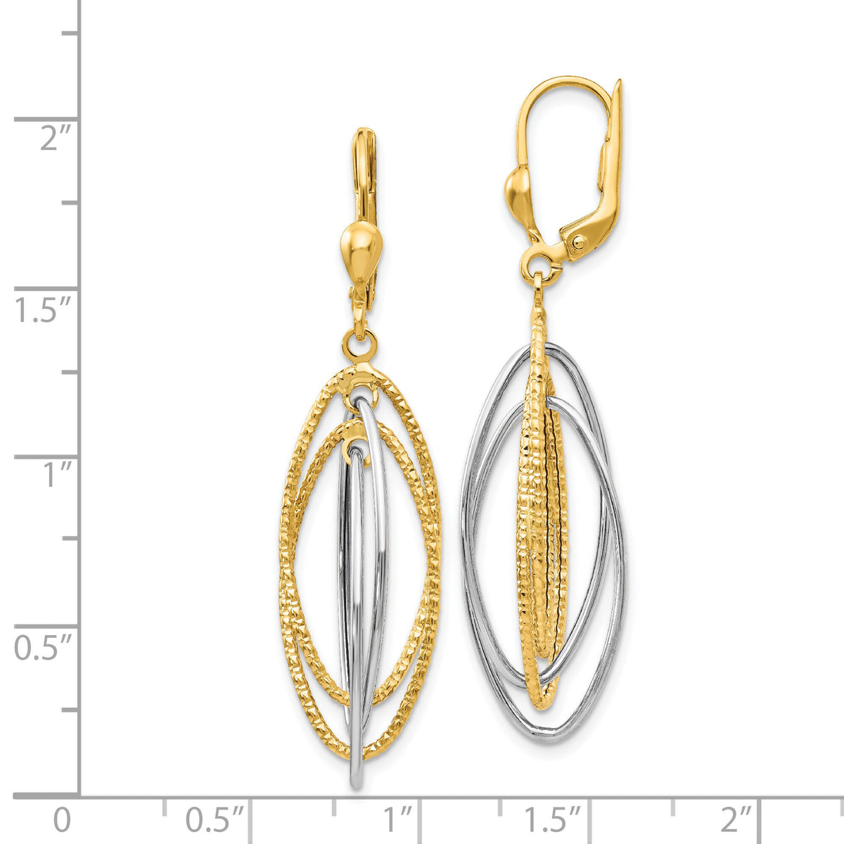 14K Two-Tone Textured and Polished Dangle Leverback Earrings-TH872
