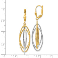 14K Two-Tone Textured and Polished Dangle Leverback Earrings-TH872