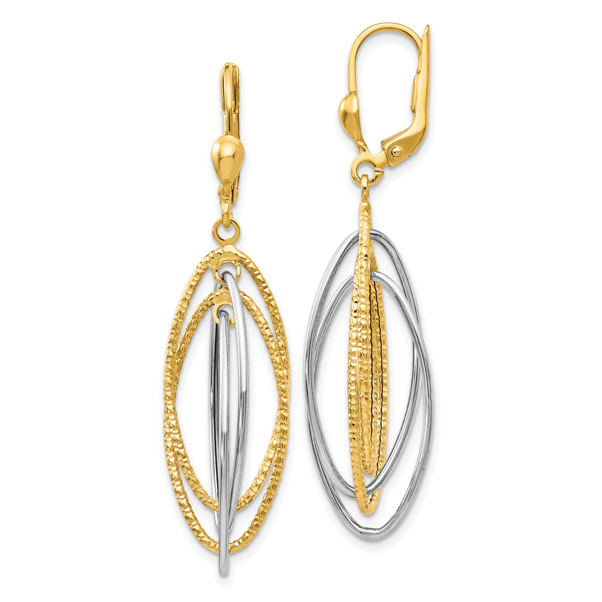 14K Two-Tone Textured and Polished Dangle Leverback Earrings-TH872