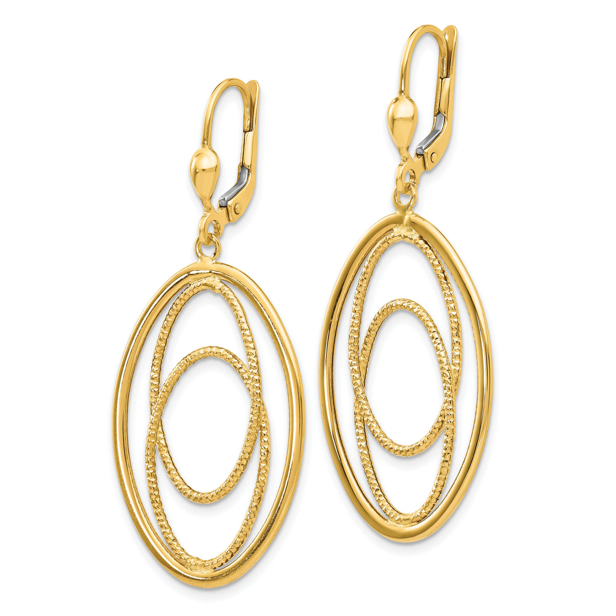 14K Gold Textured and Polished Dangle Leverback Earrings-TH875
