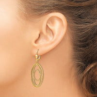 14K Gold Textured and Polished Dangle Leverback Earrings-TH875