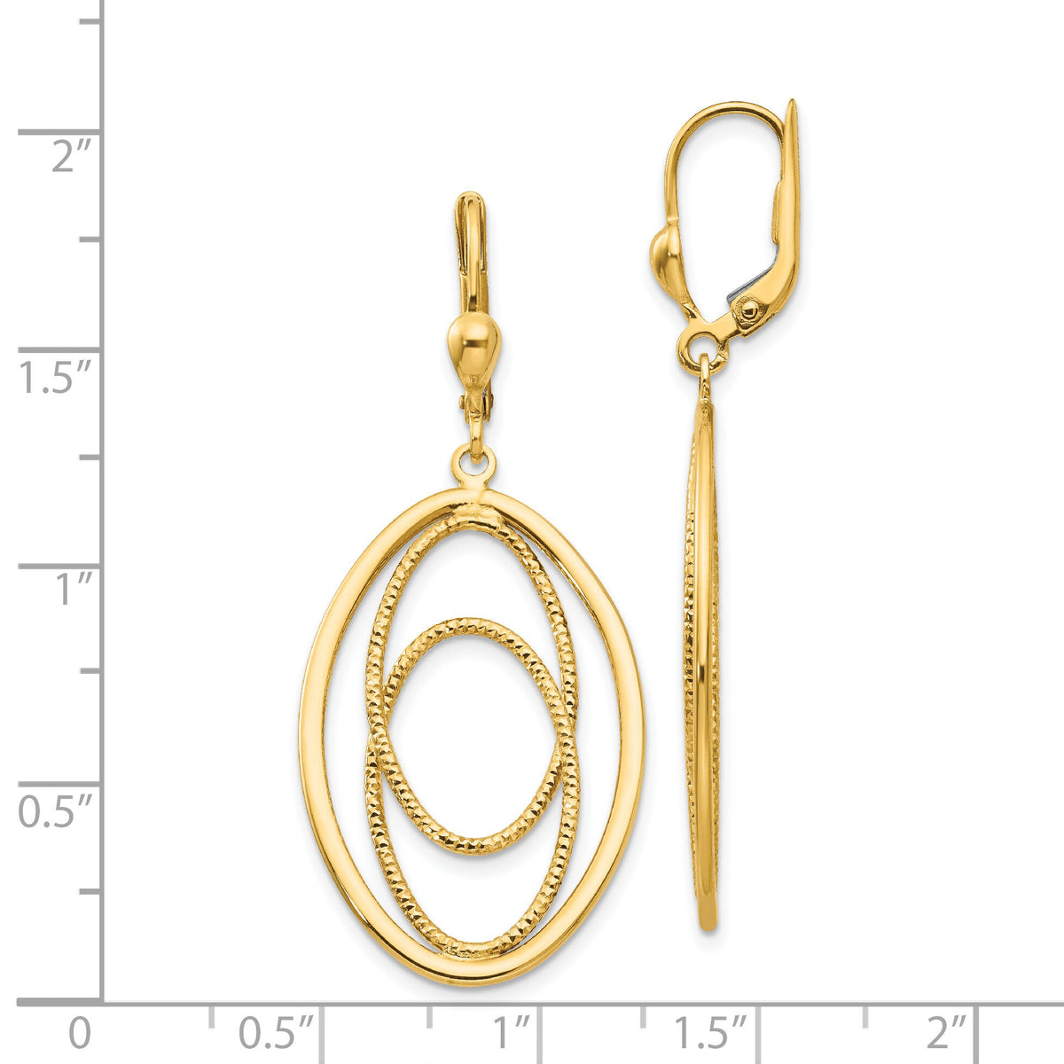 14K Gold Textured and Polished Dangle Leverback Earrings-TH875