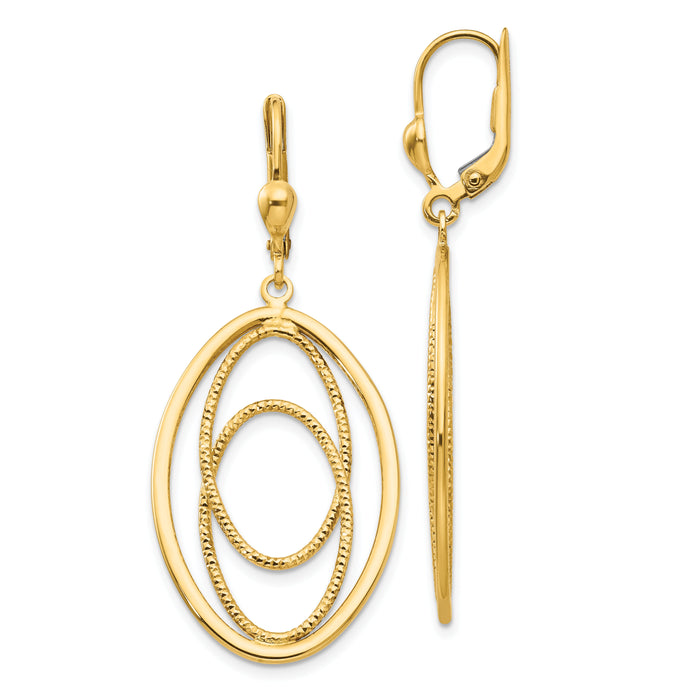 14K Gold Textured and Polished Dangle Leverback Earrings-TH875