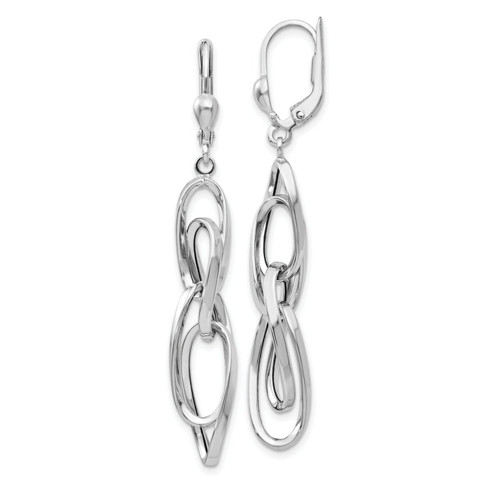 14K White Gold Polished Dangle Leverback Earrings-TH876