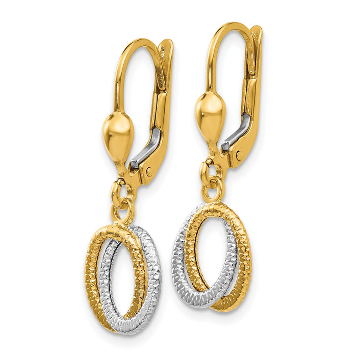 14K Two-Tone Textured and Polished Dangle Leverback Earrings-TH877
