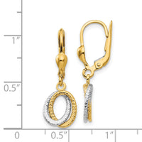 14K Two-Tone Textured and Polished Dangle Leverback Earrings-TH877