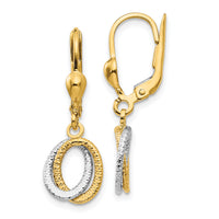 14K Two-Tone Textured and Polished Dangle Leverback Earrings-TH877