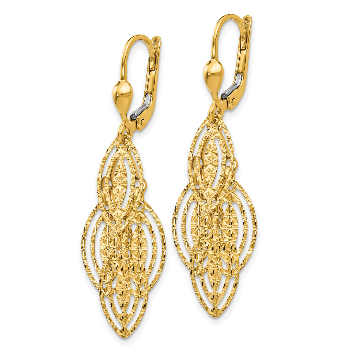 14K Gold Textured and Polished Dangle Leverback Earrings-TH880
