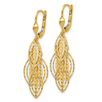 14K Gold Textured and Polished Dangle Leverback Earrings-TH880