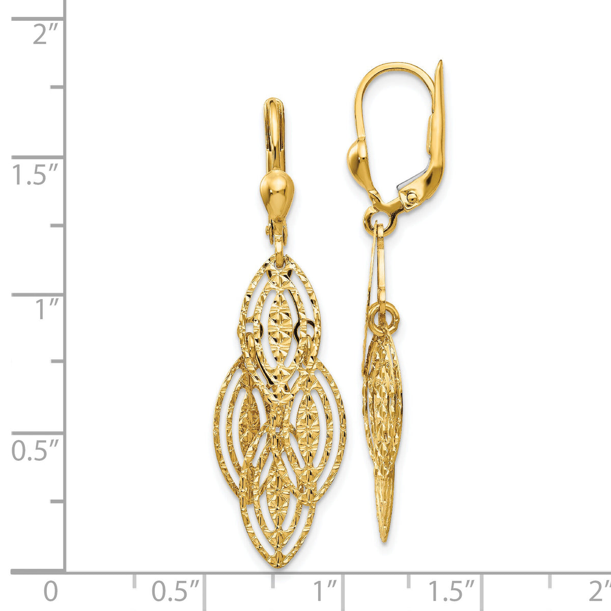 14K Gold Textured and Polished Dangle Leverback Earrings-TH880