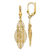 14K Gold Textured and Polished Dangle Leverback Earrings-TH880