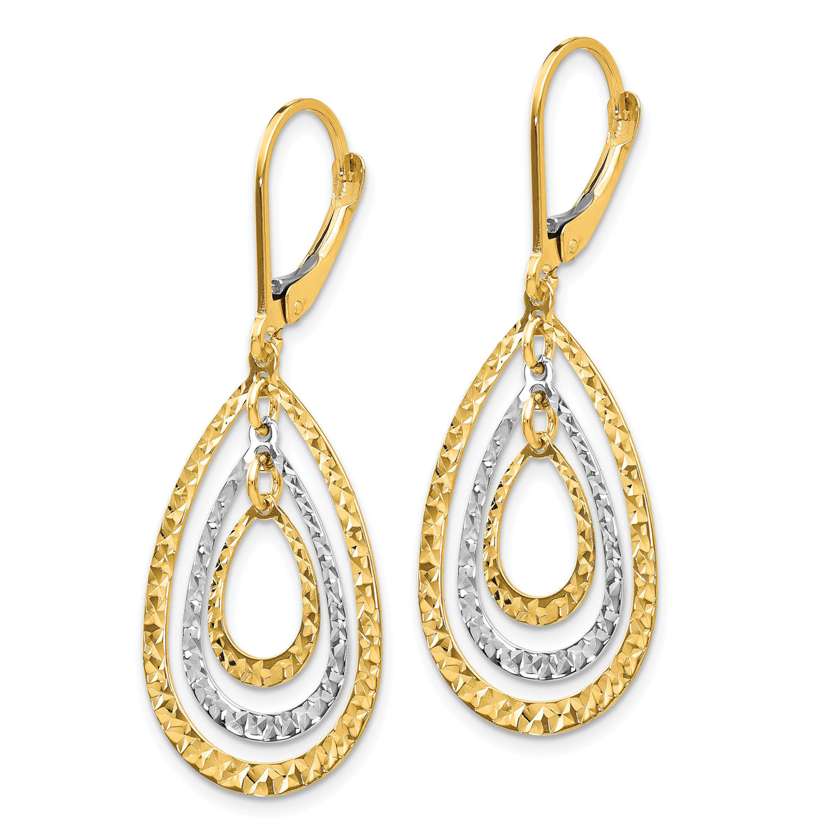 14K Two-tone Diamond Cut Leverback Earrings-TH882