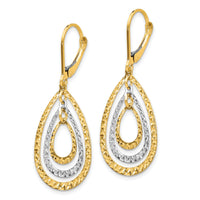 14K Two-tone Diamond Cut Leverback Earrings-TH882