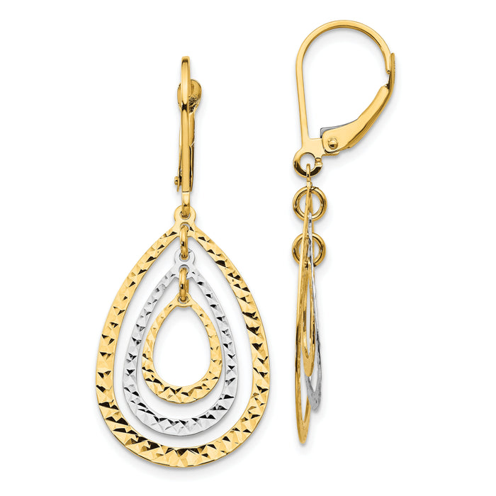 14K Two-tone Diamond Cut Leverback Earrings-TH882