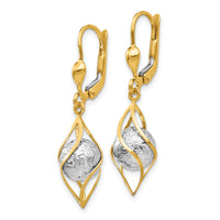 14K Two-tone Polished Diamond-cut Dangle Leverback Earrings-TH890