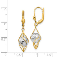 14K Two-tone Polished Diamond-cut Dangle Leverback Earrings-TH890