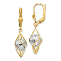 14K Two-tone Polished Diamond-cut Dangle Leverback Earrings-TH890