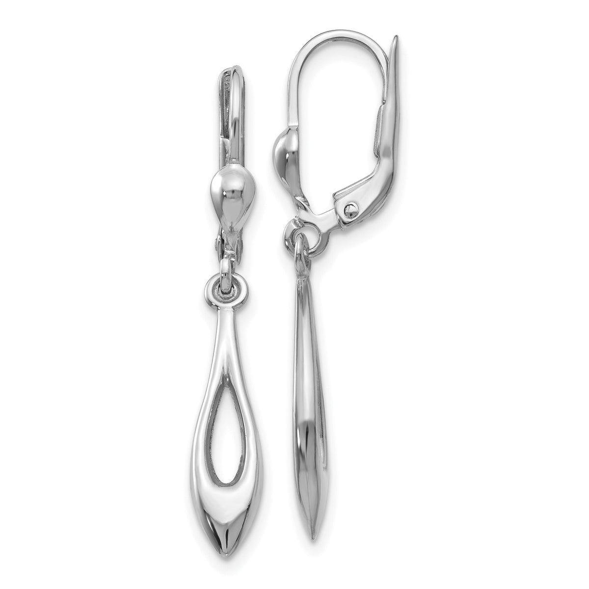 14K White Gold Polished Dangle Leverback Earrings-TH925