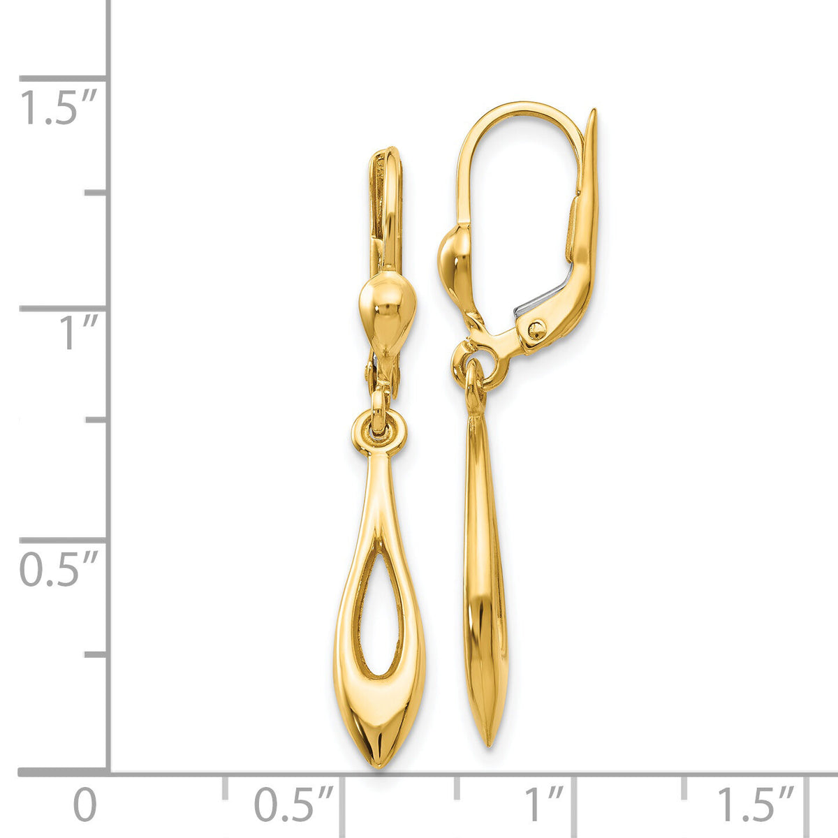 14K Gold Polished Dangle Leverback Earrings-TH926