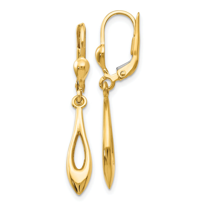 14K Gold Polished Dangle Leverback Earrings-TH926