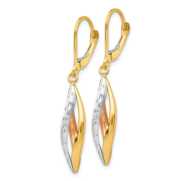 14K Two-tone with White Rhodium Diamond-cut Leverback Earrings-TH927