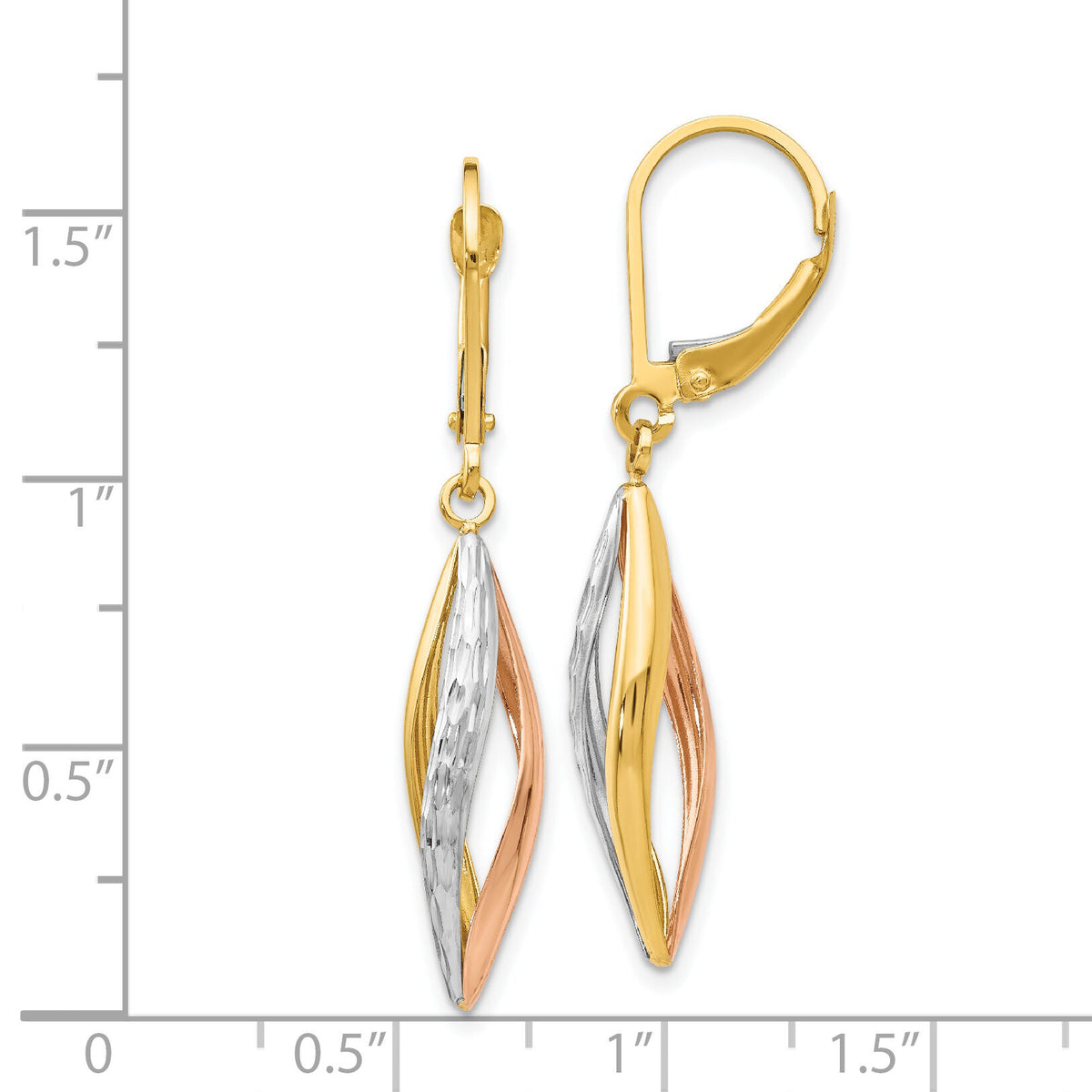 14K Two-tone with White Rhodium Diamond-cut Leverback Earrings-TH927