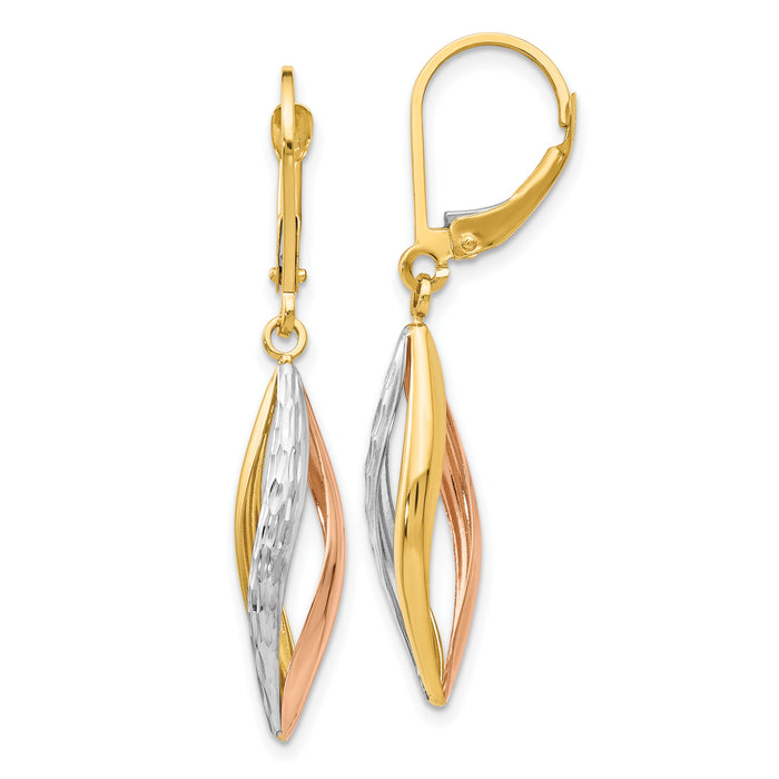 14K Two-tone with White Rhodium Diamond-cut Leverback Earrings-TH927