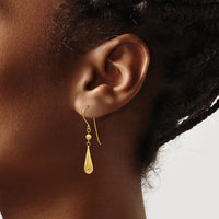 14K Grooved Puffed Teardrop Shepherd Hook Earrings-TH930