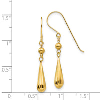 14K Grooved Puffed Teardrop Shepherd Hook Earrings-TH930