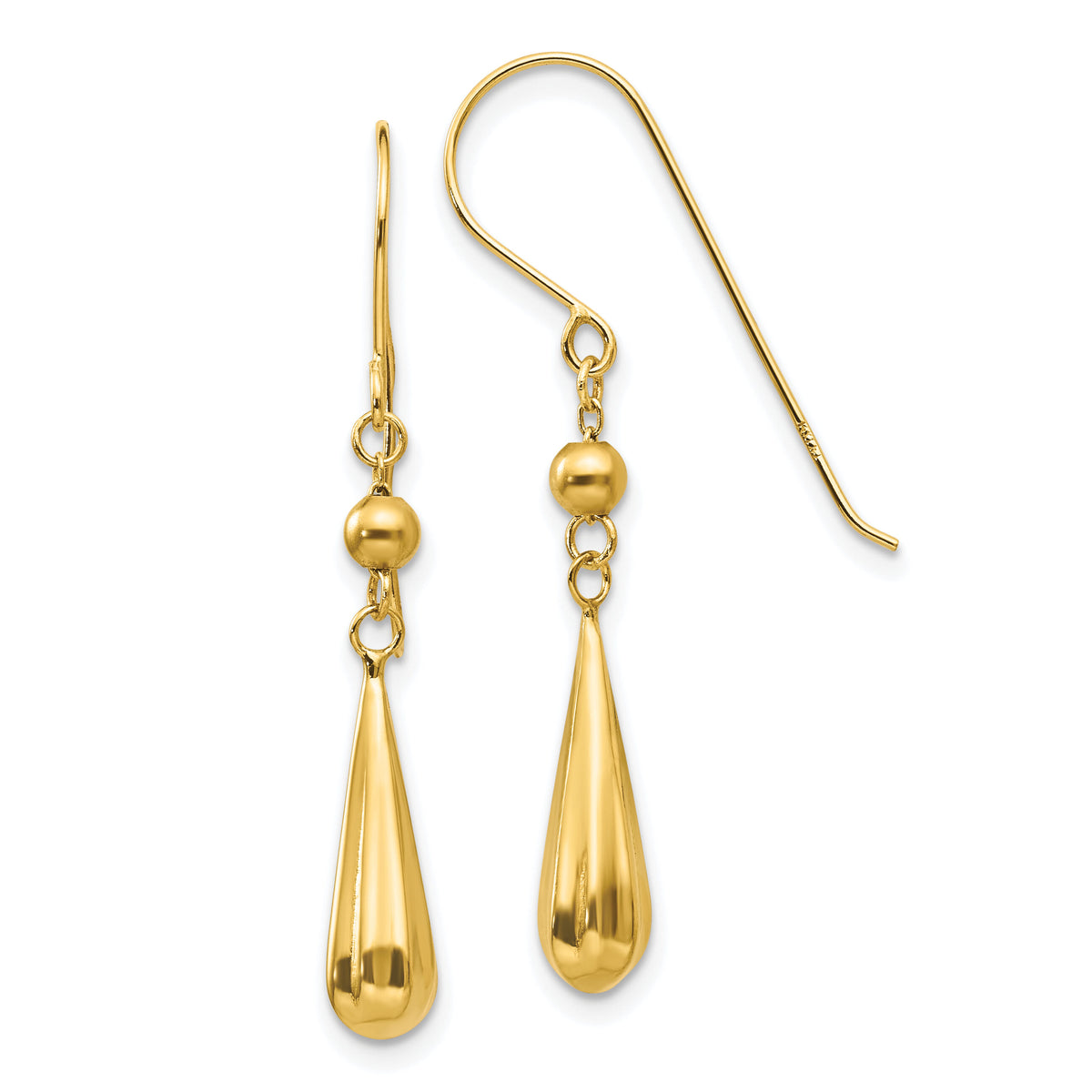 14K Grooved Puffed Teardrop Shepherd Hook Earrings-TH930