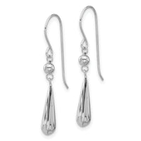 14K White Gold Grooved Puffed Teardrop Shepherd Hook Earrings-TH933