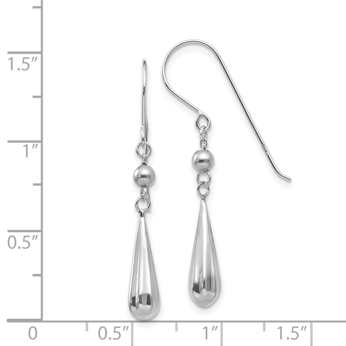 14K White Gold Grooved Puffed Teardrop Shepherd Hook Earrings-TH933