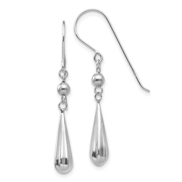 14K White Gold Grooved Puffed Teardrop Shepherd Hook Earrings-TH933