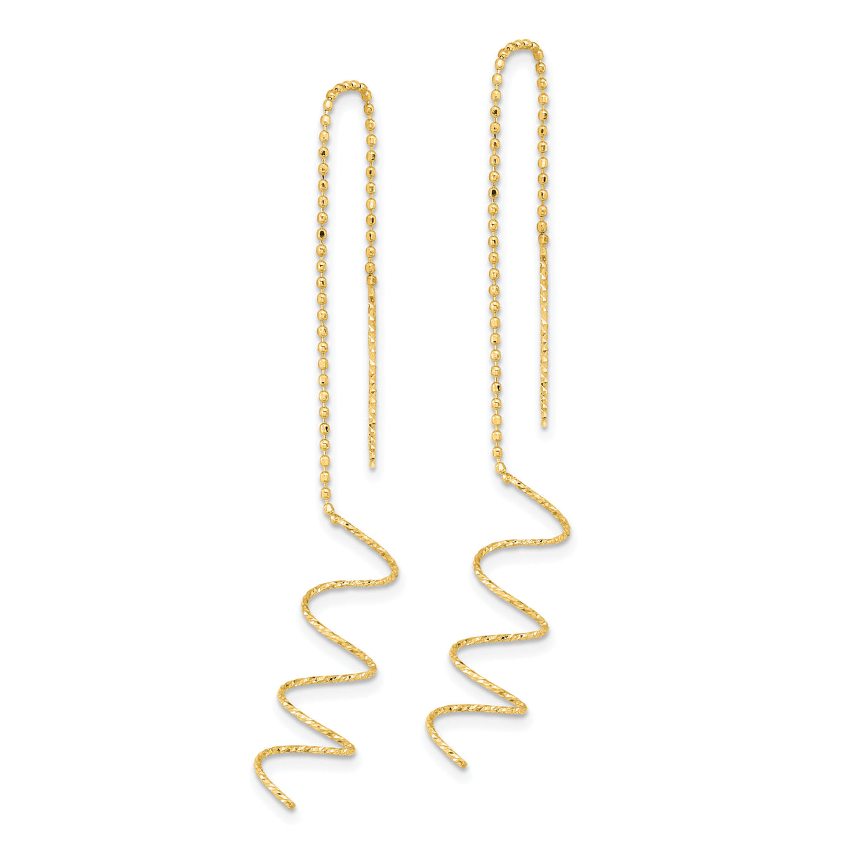 14k Polished Diamond-cut Spiral Threader Earrings-TH951