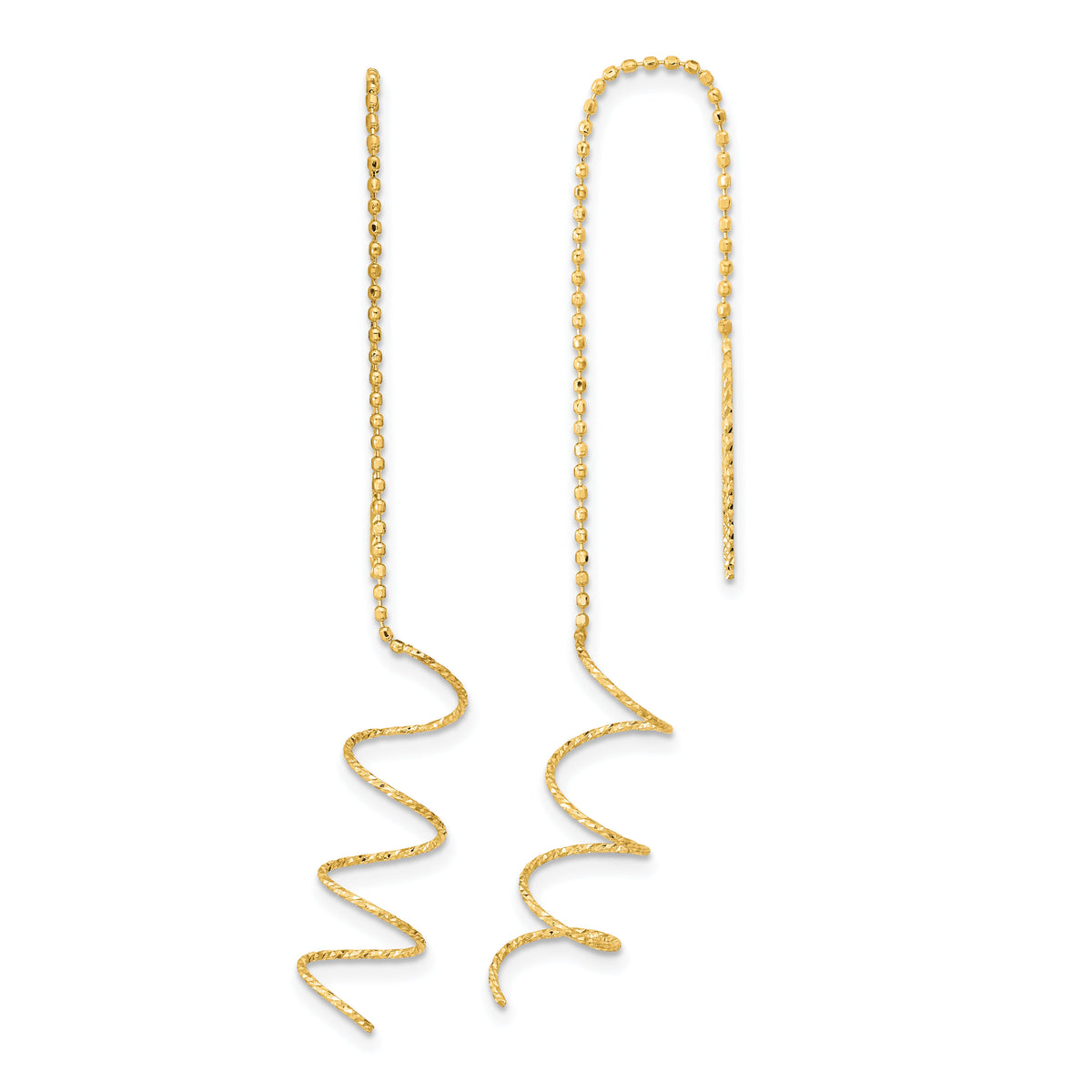 14k Polished Diamond-cut Spiral Threader Earrings-TH951