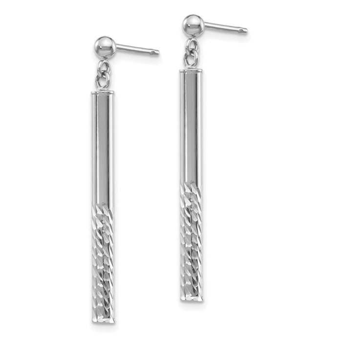 14k White Gold Polished and Diamond-cut Bar Dangle Post Earrings-TH954W