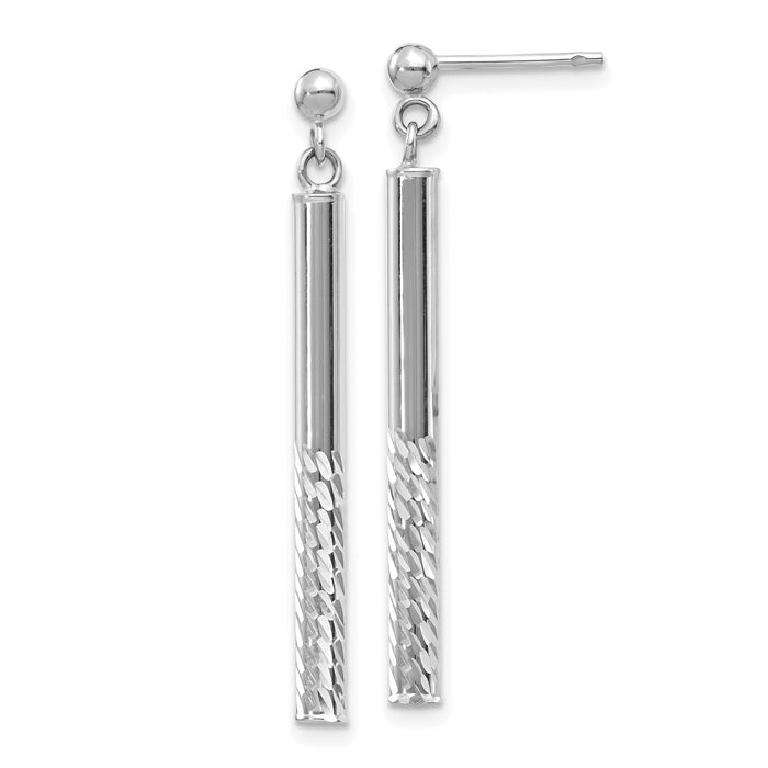 14k White Gold Polished and Diamond-cut Bar Dangle Post Earrings-TH954W