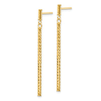 14k Polished and Diamond-cut Bar Dangle Post Earrings-TH955