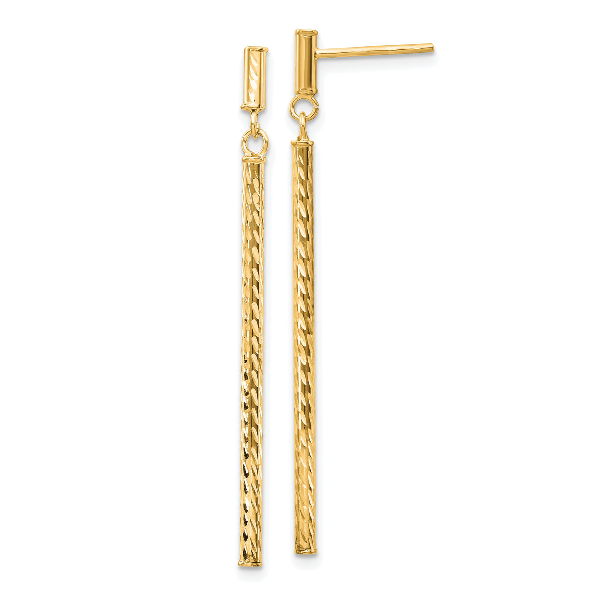 14k Polished and Diamond-cut Bar Dangle Post Earrings-TH955