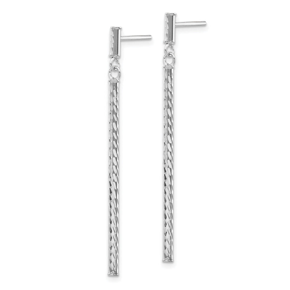 14k White Gold Polished and Diamond-cut Bar Dangle Post Earrings-TH955W