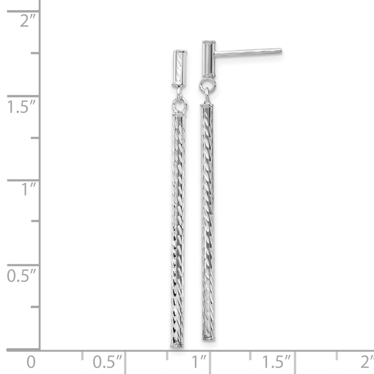 14k White Gold Polished and Diamond-cut Bar Dangle Post Earrings-TH955W