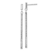 14k White Gold Polished and Diamond-cut Bar Dangle Post Earrings-TH955W