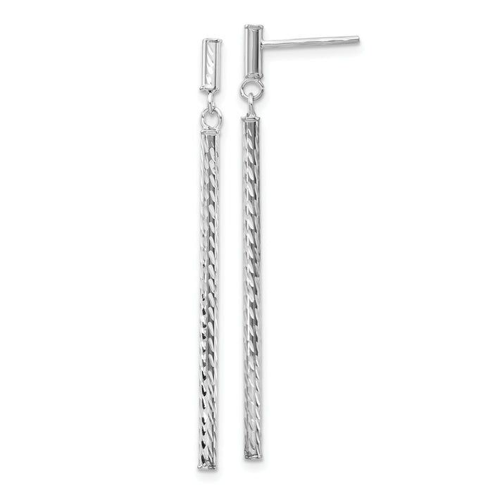 14k White Gold Polished and Diamond-cut Bar Dangle Post Earrings-TH955W