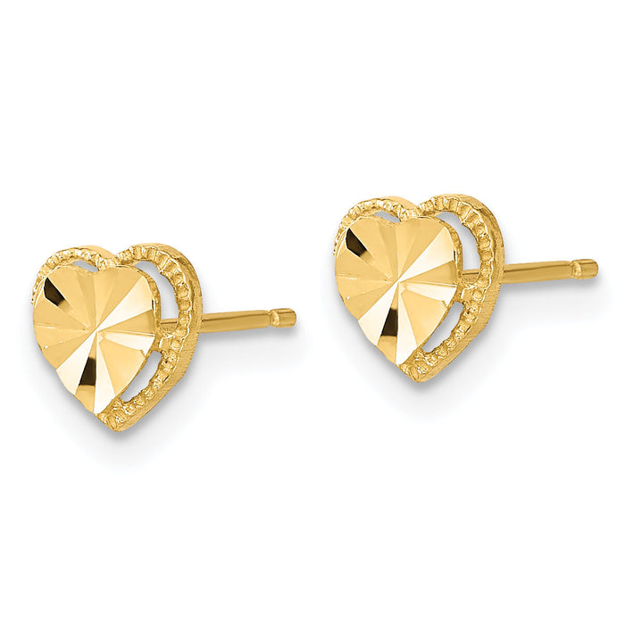14k Polished Diamond-cut Heart Post Earrings-TH964