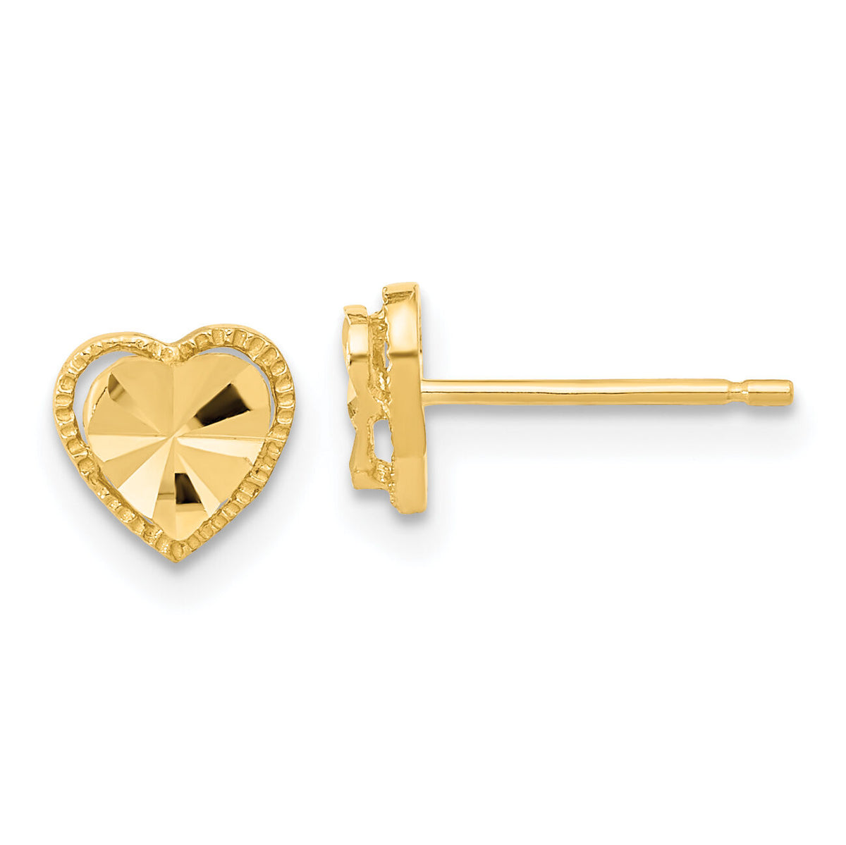 14k Polished Diamond-cut Heart Post Earrings-TH964