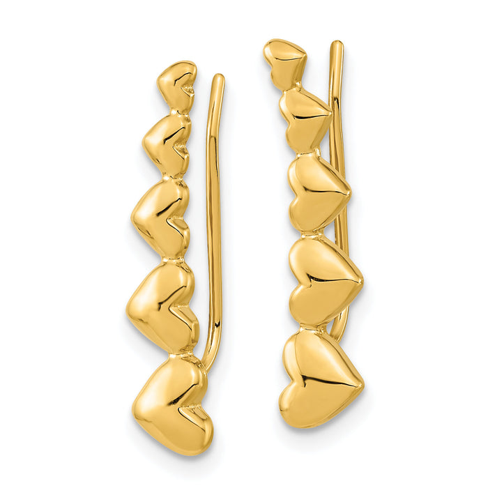 14k Gold Heart Polished Ear Climber Earrings-TH967